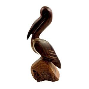VTG Ironwood Pelican Wooden Sculpture Hand Carved‎ Folk Art 5.75"